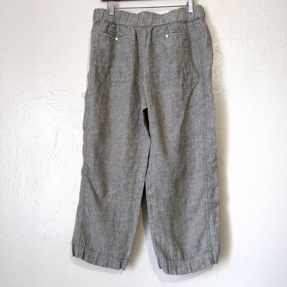 Pure J.Jill 100% Linen Cropped Ankle Pull-On Pants Gray Size S Elastic Waist